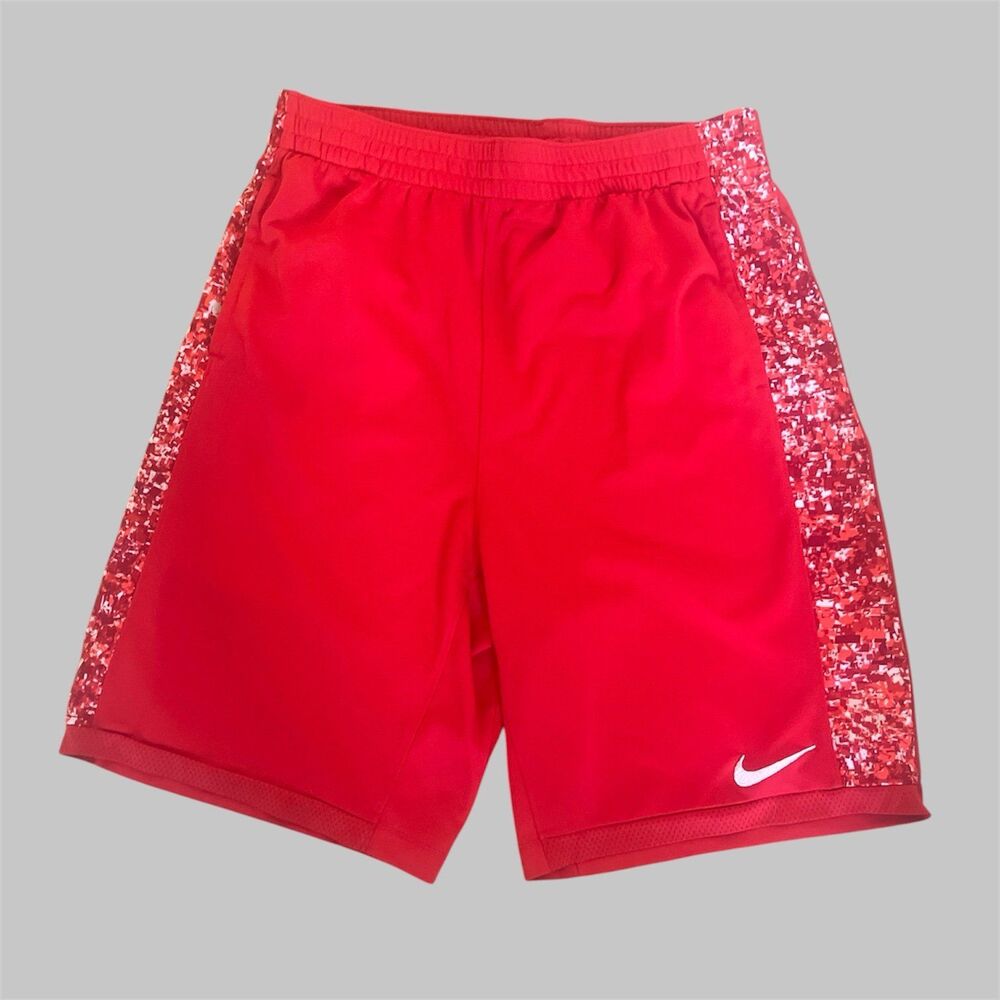 Nike Shorts Boys XL+ Long Red Dri-FIT Basketball Athletic Mesh Pockets Training